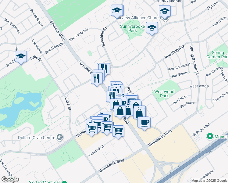 map of restaurants, bars, coffee shops, grocery stores, and more near in Dollard-Des Ormeaux