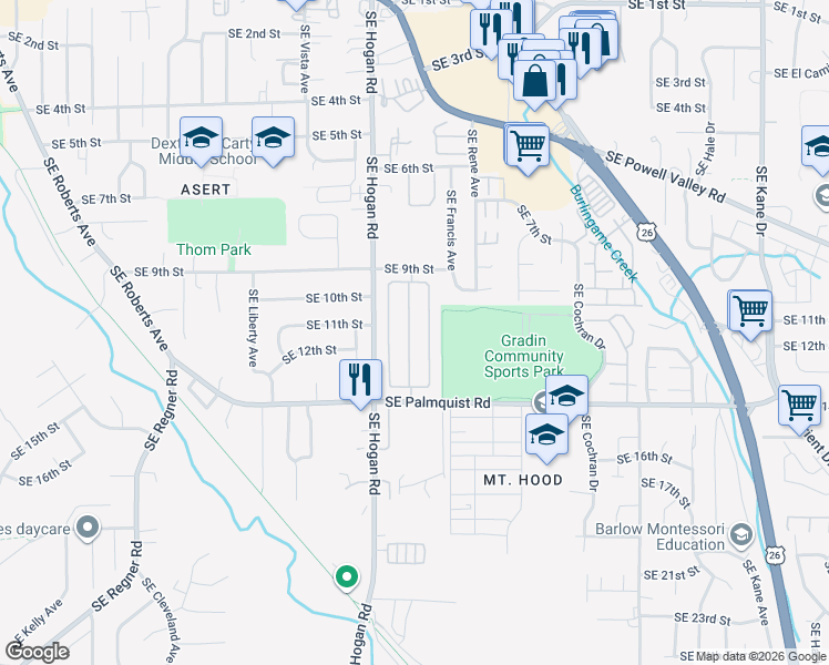 map of restaurants, bars, coffee shops, grocery stores, and more near 1949 Southeast Palmquist Road in Gresham