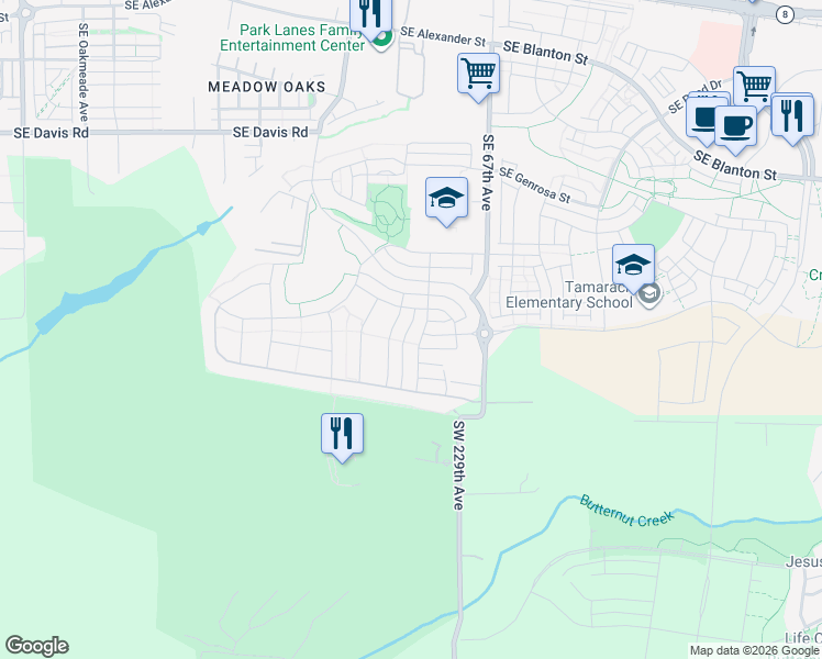 map of restaurants, bars, coffee shops, grocery stores, and more near 4231 Southeast 63rd Avenue in Hillsboro
