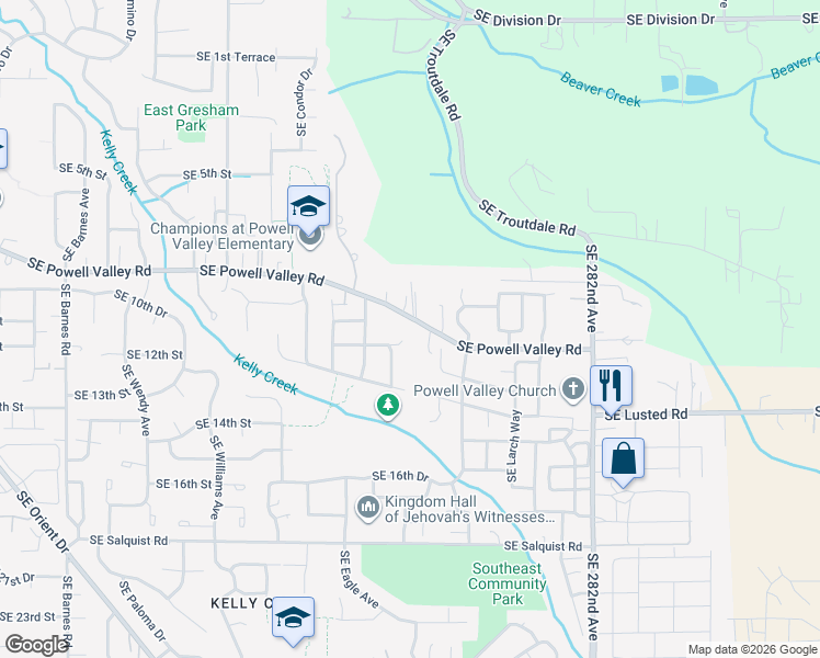 map of restaurants, bars, coffee shops, grocery stores, and more near 5234 Southeast Powell Valley Road in Gresham