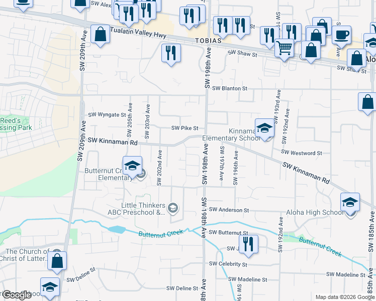 map of restaurants, bars, coffee shops, grocery stores, and more near 4252 Southwest Plumeria Way in Aloha