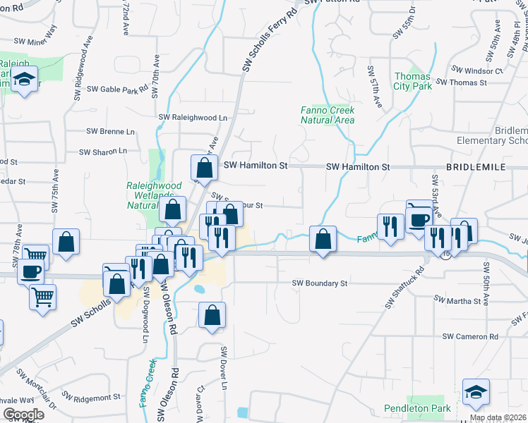 map of restaurants, bars, coffee shops, grocery stores, and more near 6320 Southwest Seymour Street in Portland
