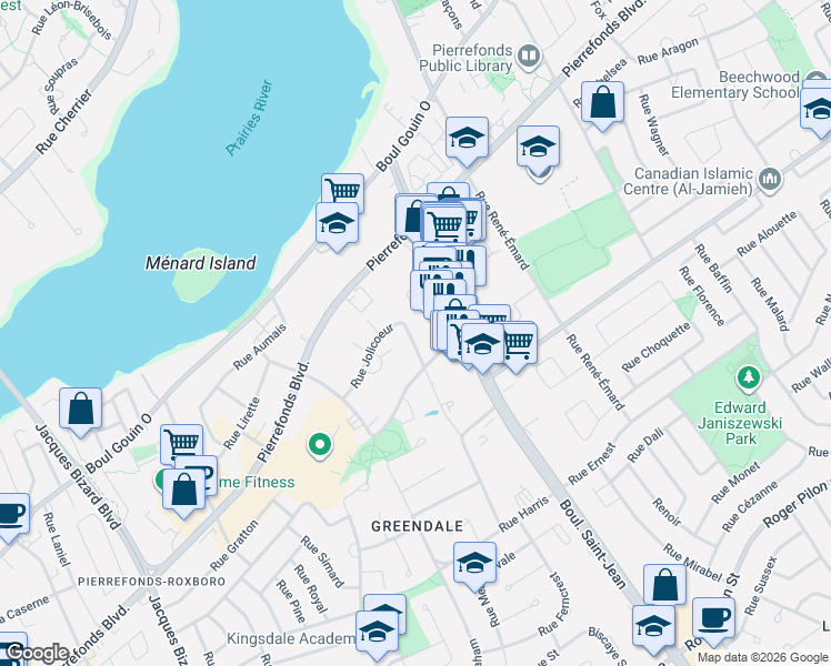 map of restaurants, bars, coffee shops, grocery stores, and more near 4869 Rue Jolicoeur in Montréal
