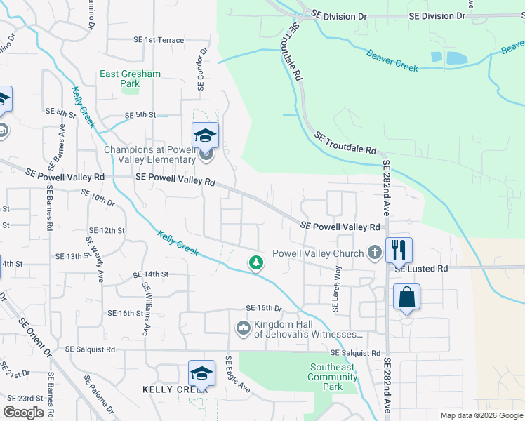 map of restaurants, bars, coffee shops, grocery stores, and more near 5234 Southeast Powell Valley Road in Gresham