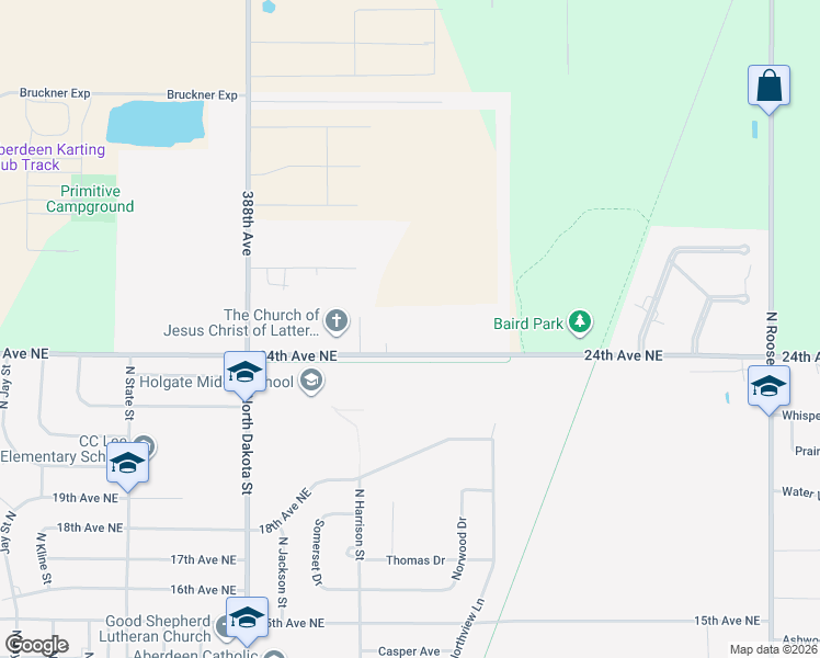 map of restaurants, bars, coffee shops, grocery stores, and more near 25th Avenue Northeast in Aberdeen