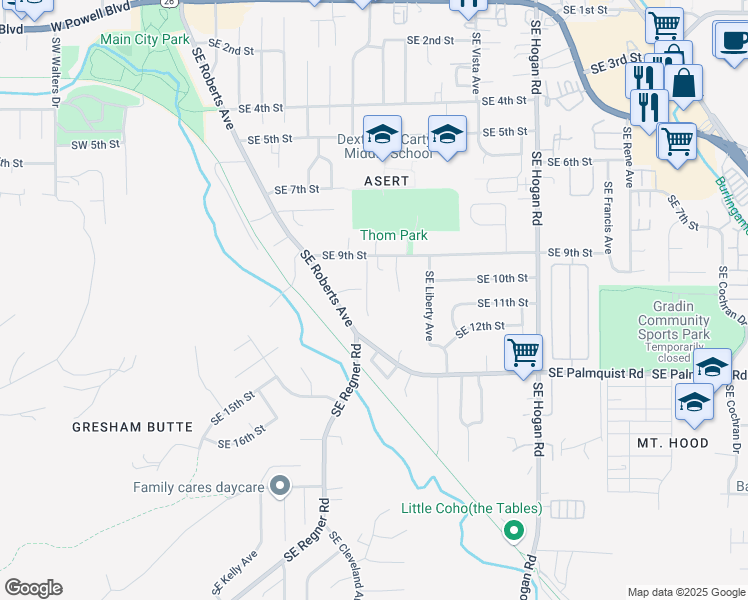 map of restaurants, bars, coffee shops, grocery stores, and more near 1070 Southeast Spruce Court in Gresham