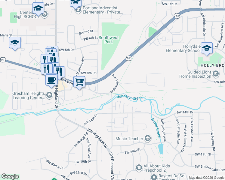 map of restaurants, bars, coffee shops, grocery stores, and more near 3659 West Powell Loop in Gresham