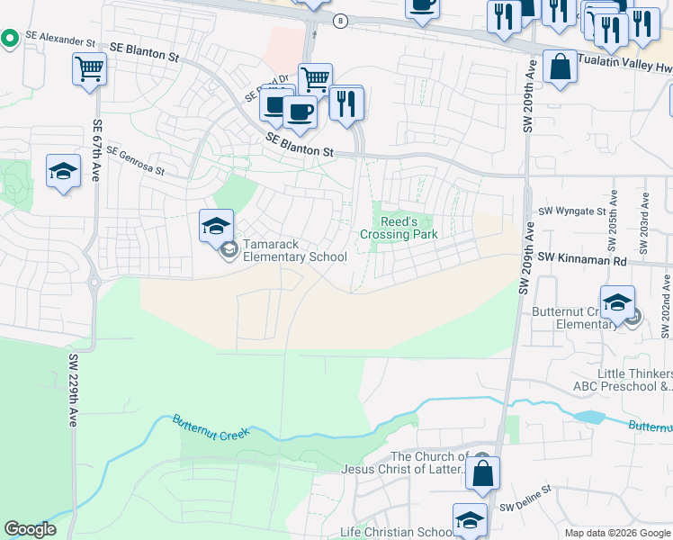map of restaurants, bars, coffee shops, grocery stores, and more near 7855 Southeast Kinnaman Road in Hillsboro