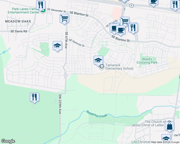 map of restaurants, bars, coffee shops, grocery stores, and more near 4277 Southeast Reed Drive in Hillsboro