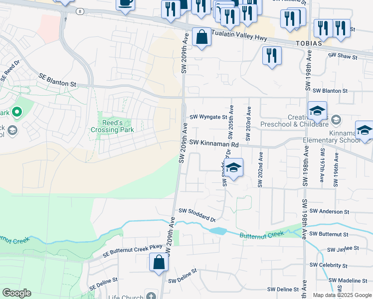 map of restaurants, bars, coffee shops, grocery stores, and more near 20835 Southwest Eggert Way in Beaverton