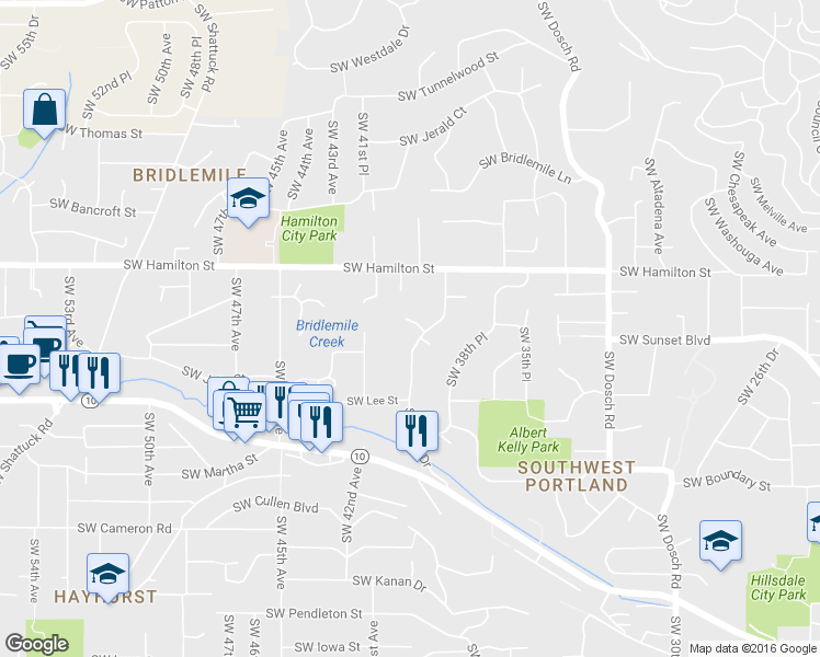 map of restaurants, bars, coffee shops, grocery stores, and more near 4002 Southwest Seymour Court in Portland