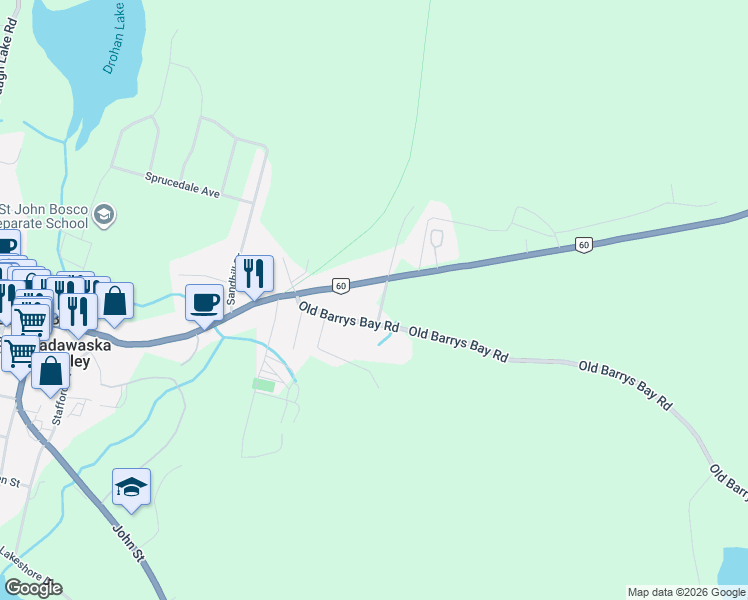 map of restaurants, bars, coffee shops, grocery stores, and more near 19 Lepinski Road in Barry's Bay