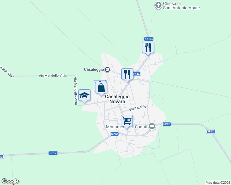 map of restaurants, bars, coffee shops, grocery stores, and more near 4 Viale Roma in Casaleggio Novara