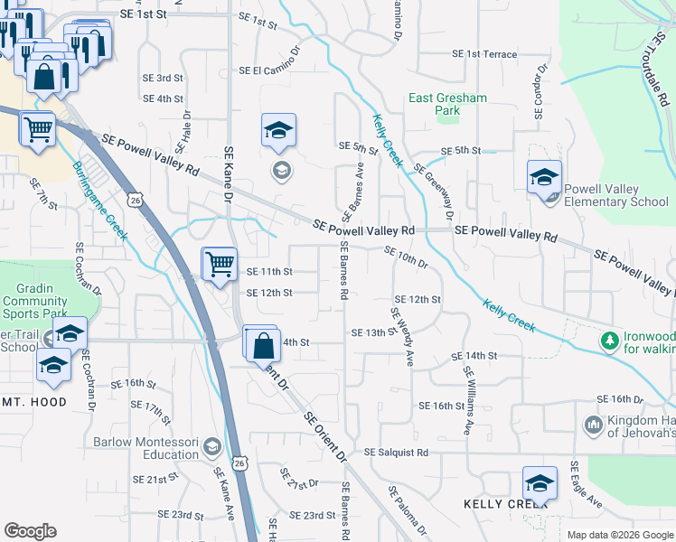 map of restaurants, bars, coffee shops, grocery stores, and more near 1041 Southeast Barnes Road in Gresham
