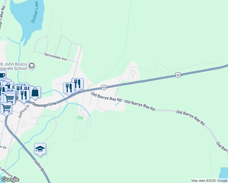 map of restaurants, bars, coffee shops, grocery stores, and more near 19 Lepinski Road in Barry's Bay