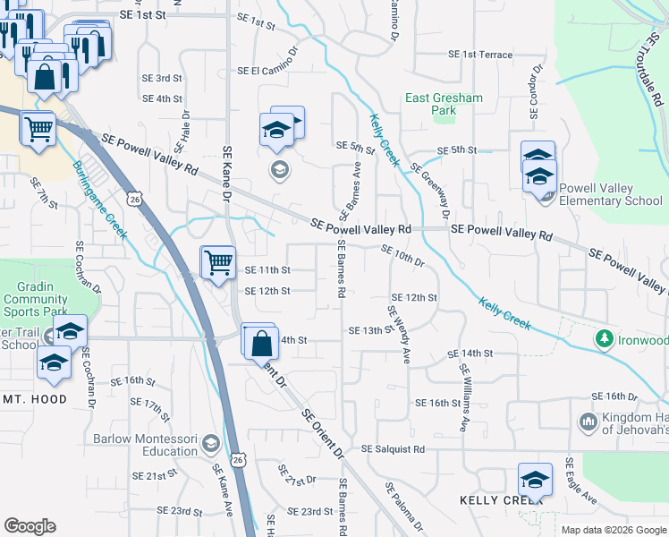 map of restaurants, bars, coffee shops, grocery stores, and more near 1053 Southeast Barnes Road in Gresham