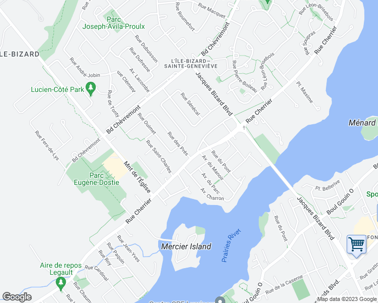 map of restaurants, bars, coffee shops, grocery stores, and more near 395 Rue Cherrier in Montréal