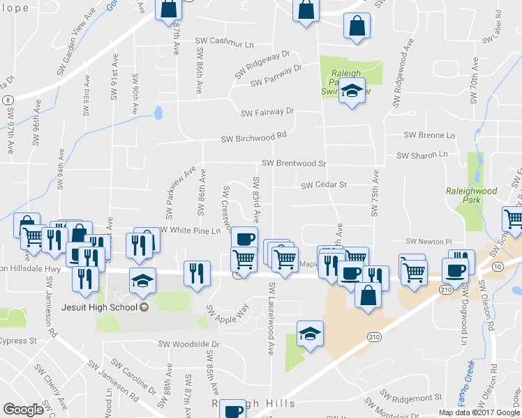 map of restaurants, bars, coffee shops, grocery stores, and more near 4260 SW 83rd Ave in Portland