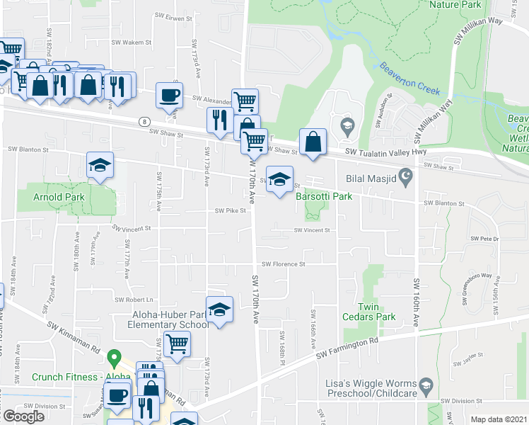 map of restaurants, bars, coffee shops, grocery stores, and more near 4250 Southwest 170th Avenue in Beaverton
