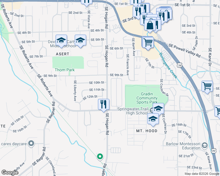 map of restaurants, bars, coffee shops, grocery stores, and more near 1949 Southeast Palmquist Road in Gresham