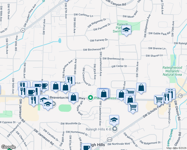 map of restaurants, bars, coffee shops, grocery stores, and more near 4260 Southwest 83rd Avenue in Portland