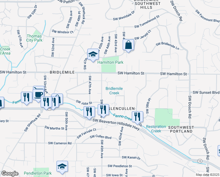 map of restaurants, bars, coffee shops, grocery stores, and more near 4703 Southwest Snyder Place in Portland