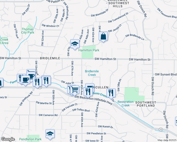map of restaurants, bars, coffee shops, grocery stores, and more near 4703 Southwest Snyder Place in Portland