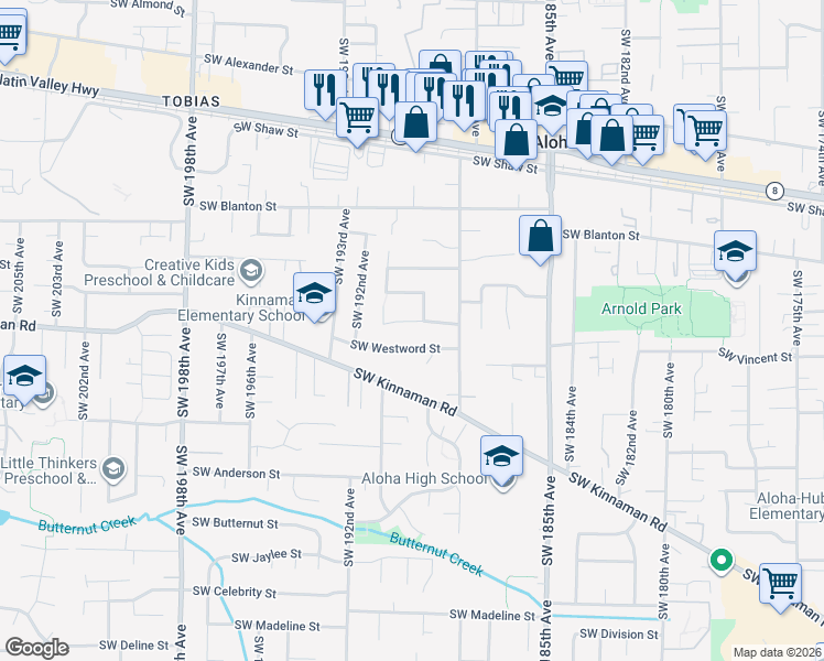 map of restaurants, bars, coffee shops, grocery stores, and more near 18960 Southwest Wedgefield Lane in Beaverton