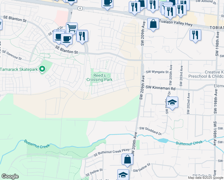 map of restaurants, bars, coffee shops, grocery stores, and more near 20901-21999 Southwest McInnis Lane in Beaverton