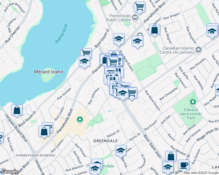 map of restaurants, bars, coffee shops, grocery stores, and more near 4830 Boulevard Saint-Jean in Montréal