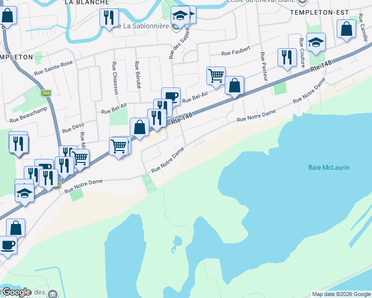 map of restaurants, bars, coffee shops, grocery stores, and more near 1024 Rue Notre Dame in Gatineau