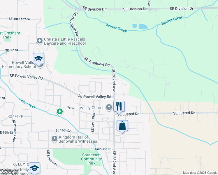 map of restaurants, bars, coffee shops, grocery stores, and more near 1060 Southeast 282nd Avenue in Gresham