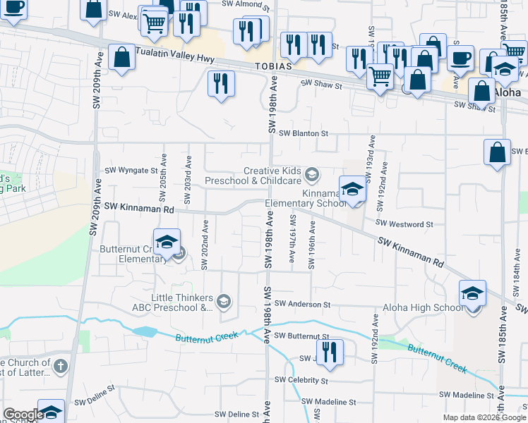 map of restaurants, bars, coffee shops, grocery stores, and more near in Aloha