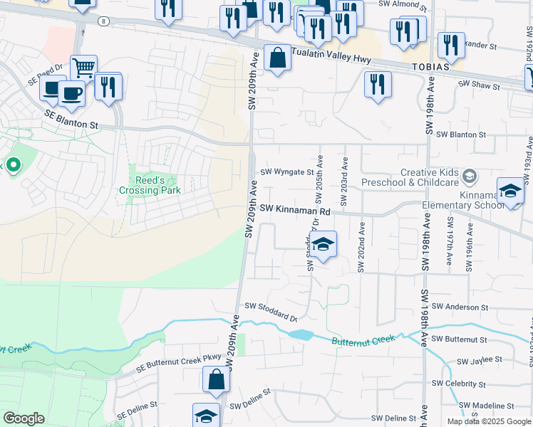 map of restaurants, bars, coffee shops, grocery stores, and more near 20799 Southwest Eggert Way in Beaverton