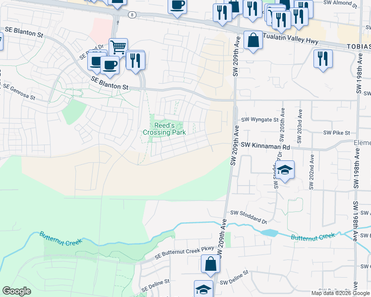 map of restaurants, bars, coffee shops, grocery stores, and more near 20901-21999 Southwest McInnis Lane in Beaverton