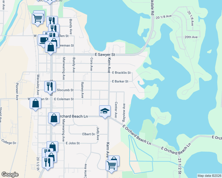 map of restaurants, bars, coffee shops, grocery stores, and more near 1031 Kern Avenue in Rice Lake