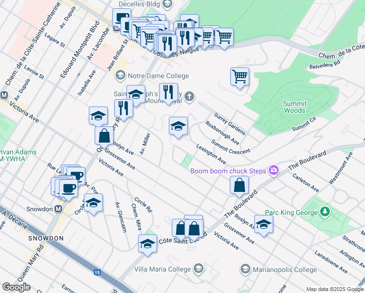 map of restaurants, bars, coffee shops, grocery stores, and more near 809 Avenue Upper Belmont in Westmount