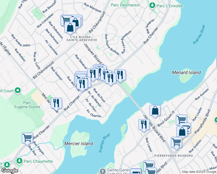 map of restaurants, bars, coffee shops, grocery stores, and more near in Montreal