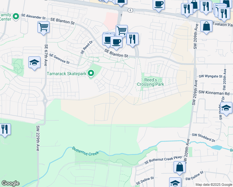 map of restaurants, bars, coffee shops, grocery stores, and more near 20901-21999 Southwest McInnis Lane in Beaverton