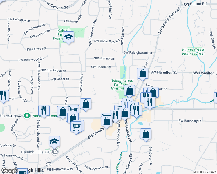 map of restaurants, bars, coffee shops, grocery stores, and more near 4235 Southwest Dogwood Lane in Portland