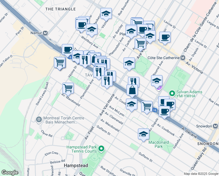 map of restaurants, bars, coffee shops, grocery stores, and more near 5322 Place Newman in Montréal