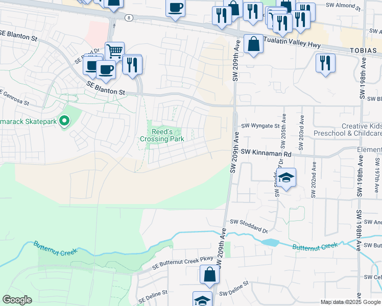 map of restaurants, bars, coffee shops, grocery stores, and more near in Hillsboro
