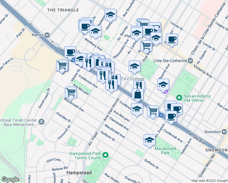 map of restaurants, bars, coffee shops, grocery stores, and more near 5318 Place Newman in Montréal