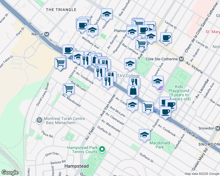 map of restaurants, bars, coffee shops, grocery stores, and more near 5320 Place Newman in Montréal