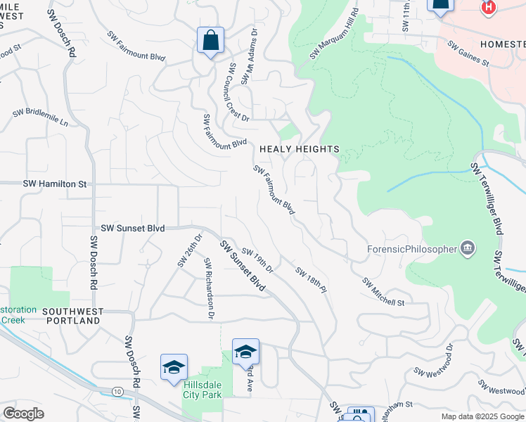 map of restaurants, bars, coffee shops, grocery stores, and more near 4640 Southwest 18th Place in Portland