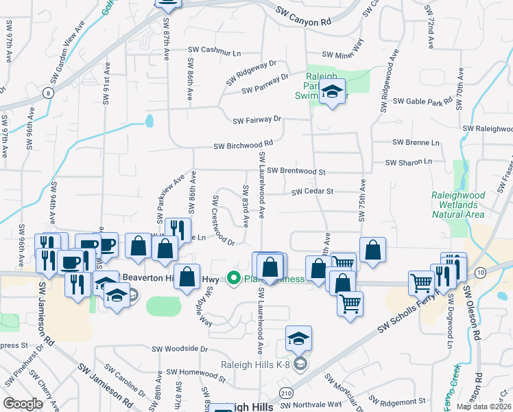 map of restaurants, bars, coffee shops, grocery stores, and more near 4260 Southwest 83rd Avenue in Portland