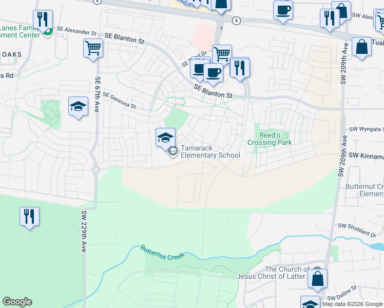 map of restaurants, bars, coffee shops, grocery stores, and more near 4195 Southeast Northeast 76th Avenue in Hillsboro