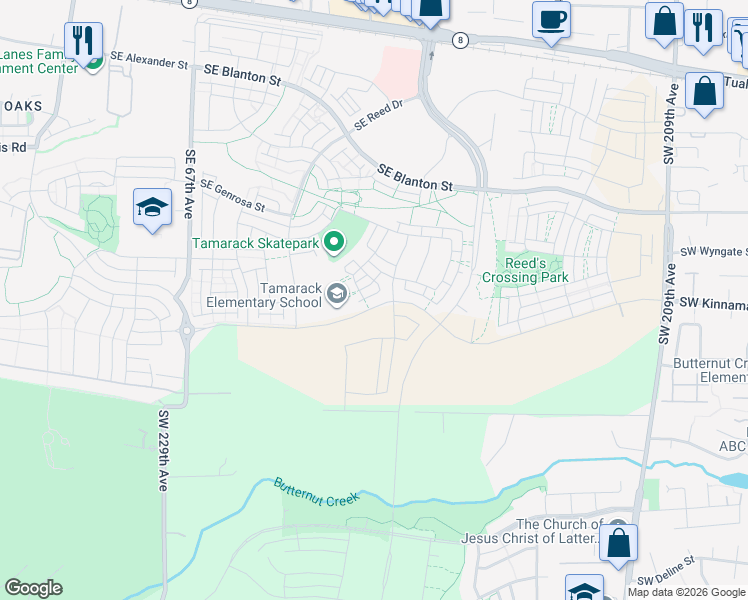 map of restaurants, bars, coffee shops, grocery stores, and more near 4195 Southeast Northeast 76th Avenue in Hillsboro