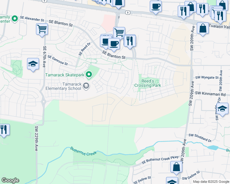 map of restaurants, bars, coffee shops, grocery stores, and more near 20901-21999 Southwest McInnis Lane in Beaverton