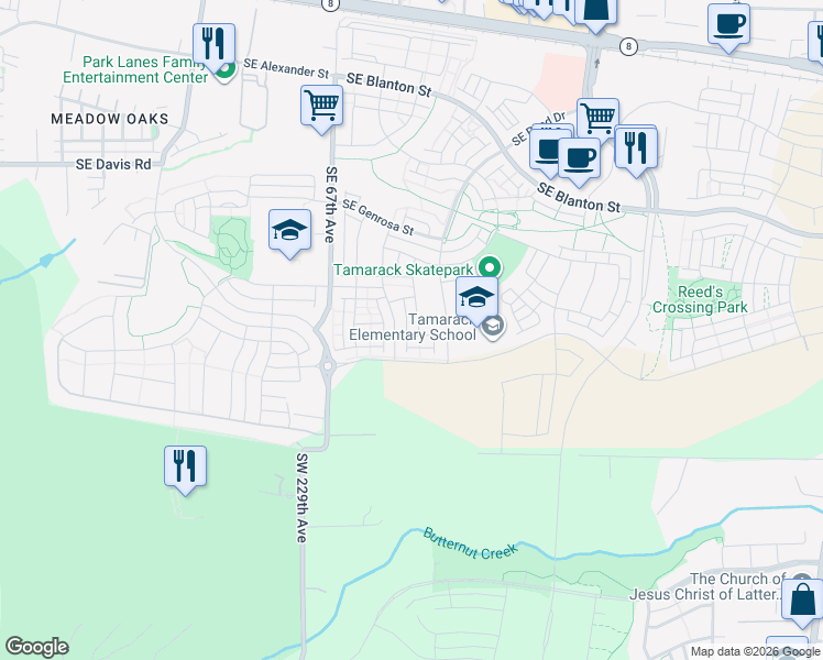 map of restaurants, bars, coffee shops, grocery stores, and more near 4257 Southeast 69th Avenue in Hillsboro